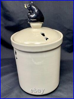 Bearfoots Ceramic Canister Jar Lodge Country Big Sky Jeff Fleming 10.5 Tall