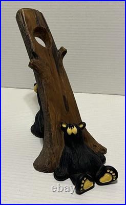 Bearfoots Jeff Fleming Drinking Buddies Wine Holder Bear Holding Up Tree & Sit
