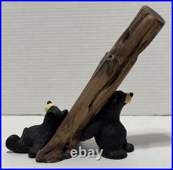 Bearfoots Jeff Fleming Drinking Buddies Wine Holder Bear Holding Up Tree & Sit
