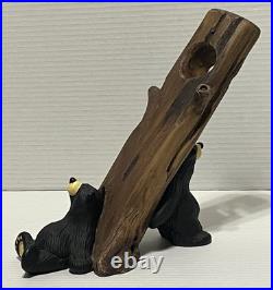 Bearfoots Jeff Fleming Drinking Buddies Wine Holder Bear Holding Up Tree & Sit