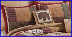 Big Sky 3 Pc Queen Quilt Set Lodge Cabin Bear Deer Moose Red Black Bedding Sham