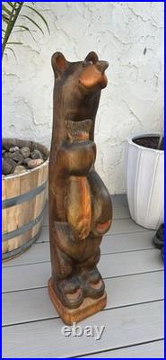 Big Sky Bear Carving Hand Carved Wood Sculpture Bear Fisherman Fish Cabin Art