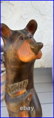 Big Sky Bear Carving Hand Carved Wood Sculpture Bear Fisherman Fish Cabin Art