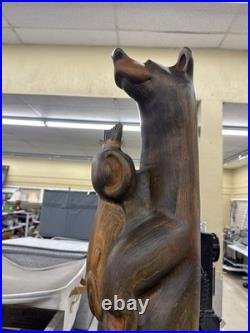 Big Sky Bear Carving Hand Carved Wood Sculpture Bear Fisherman Fish Cabin Art