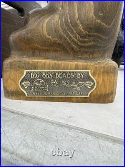 Big Sky Bear Carving Hand Carved Wood Sculpture Bear Fisherman Fish Cabin Art