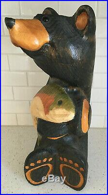 Big Sky Bear & Trout Sculpture Carved Jeff Fleming Colored Wood 15 Montana BSC