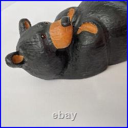 Big Sky Bears Carved Pine Jeff Fleming Lounging Relaxing Black Bear Figurine 10