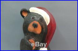 Big Sky Bears Carved Wood Standing Black Bear Christmas Santa Hat Figurine 17