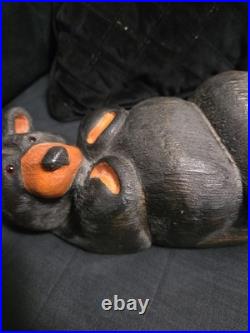 Big Sky Bears Jeff Flemming Solid Wood 11 Laying Down On Back Leg Crossed