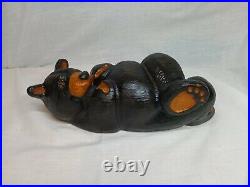 Big Sky Bears Wooden Hand Carved Relaxing Bear. Jeff Flemming Carvers 11 Long