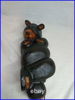 Big Sky Bears Wooden Hand Carved Relaxing Bear. Jeff Flemming Carvers 11 Long