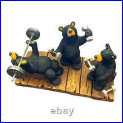 Big Sky Carvers Bearfoots Bears Pumping Iron Bear Statue By Jeff Fleming RARE