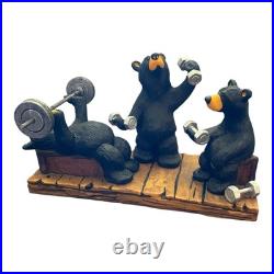 Big Sky Carvers Bearfoots Bears Pumping Iron Bear Statue By Jeff Fleming RARE