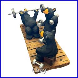 Big Sky Carvers Bearfoots Bears Pumping Iron Bear Statue By Jeff Fleming RARE