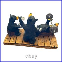 Big Sky Carvers Bearfoots Bears Pumping Iron Bear Statue By Jeff Fleming RARE