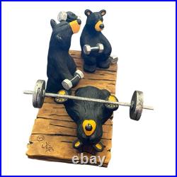 Big Sky Carvers Bearfoots Bears Pumping Iron Bear Statue By Jeff Fleming RARE