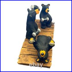 Big Sky Carvers Bearfoots Bears Pumping Iron Bear Statue By Jeff Fleming RARE