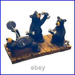 Big Sky Carvers Bearfoots Bears Pumping Iron Bear Statue By Jeff Fleming RARE