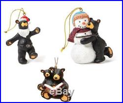 Big Sky Carvers Bearfoots Black Bear Christmas Ornaments Set, Winter Fun Times