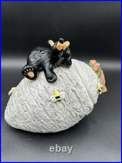 Big Sky Carvers Bearfoots Black Bear On Bee Hive Cookie Jar Jeff Fleming Rare