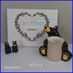 Big Sky Carvers Bearfoots Black Bear Utensil Holder Salt Pepper Shaker Set