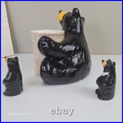 Big Sky Carvers Bearfoots Black Bear Utensil Holder Salt Pepper Shaker Set