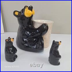 Big Sky Carvers Bearfoots Black Bear Utensil Holder Salt Pepper Shaker Set