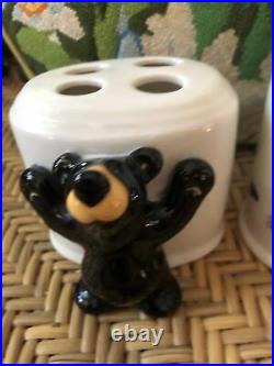 Big Sky Carvers Bearfoots Ceramic Black Bear Toothbrush Holder & Soap Pump
