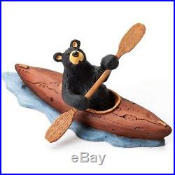 Big Sky Carvers Bearfoots Kayak Black Bear Figurine Paddling in Boat NIB
