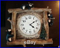Big Sky Carvers Bearfoots Wall Clock Hanging Cabin The Mountains are Calling