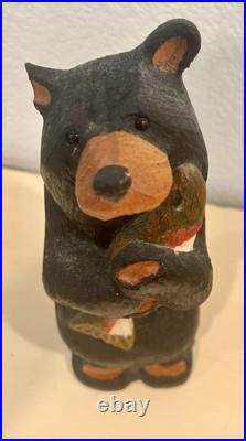 Big Sky Carvers Bears by Jeff Fleming Black Bear with Salmon Fish Hand Carved Wood