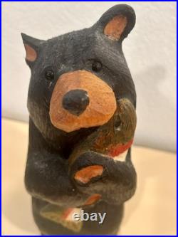 Big Sky Carvers Bears by Jeff Fleming Black Bear with Salmon Fish Hand Carved Wood