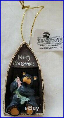 Big Sky Carvers Black Bear in Boat w Trout Fish Christmas Ornament Jeff Fleming