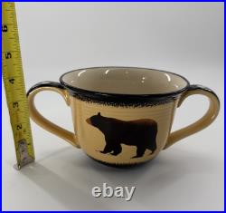 Big Sky Carvers Brushwerks Bear Double Handle Chili Soup Bowl Lot Of 4