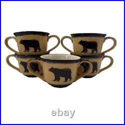 Big Sky Carvers Brushwerks Bear Double Handle Chili Soup Bowl Lot Of 5
