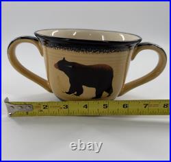 Big Sky Carvers Brushwerks Bear Double Handle Chili Soup Bowl Lot Of 5