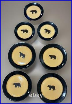 Big Sky Carvers Brushwerks Bear Plates Set of 7 Cabin Lodge Stoneware 11 8.5