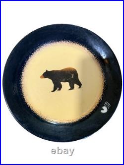 Big Sky Carvers Brushwerks Bear Plates Set of 7 Cabin Lodge Stoneware 11 8.5
