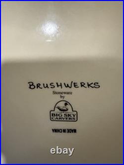 Big Sky Carvers Brushwerks Bear Plates Set of 7 Cabin Lodge Stoneware 11 8.5