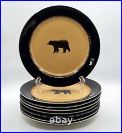 Big Sky Carvers Brushwerks Bear Set Stoneware Dinner Plate 8Pc Set