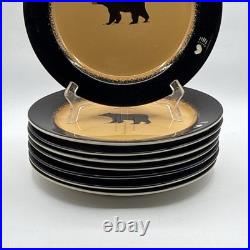 Big Sky Carvers Brushwerks Bear Set Stoneware Dinner Plate 8Pc Set