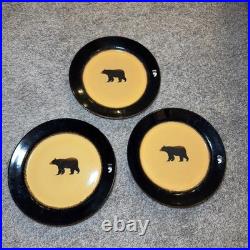 Big Sky Carvers Brushwerks Bear Set Stoneware Dinner Plate Salad Plate 8Pc Set