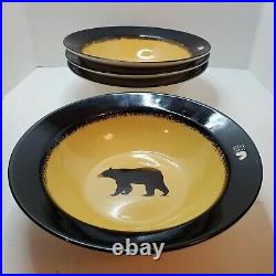 Big Sky Carvers Brushwerks Bear Set of 4 Soup Bowl 9 Stoneware Mancave Decor