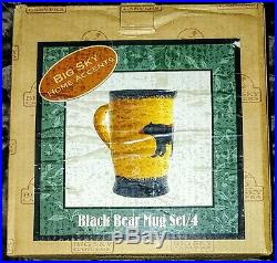 Big Sky Carvers Brushwerks Black Bear Stoneware Yellow Black Mug Set of 4 NIB