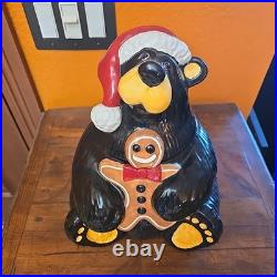 Big Sky Carvers Cookie Jar Canister Christmas Bear Bearfoots Santa Hat Vintage