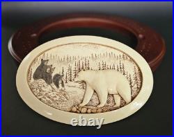Big Sky Carvers Cribbage Board Hand Carved Scrimshaw Style Bear & Cubs