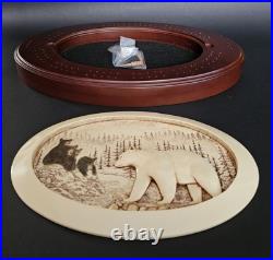 Big Sky Carvers Cribbage Board Hand Carved Scrimshaw Style Bear & Cubs