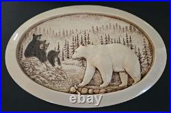 Big Sky Carvers Cribbage Board Hand Carved Scrimshaw Style Bear & Cubs