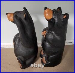 Big Sky Carvers Hand Finished Wood Carved 11 Tall Bear Pair by Jeff Fleming