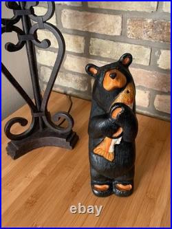 Big Sky Carvers Jeff Fleming 12 Wood Carved Black Bear with Fish Hand Painted